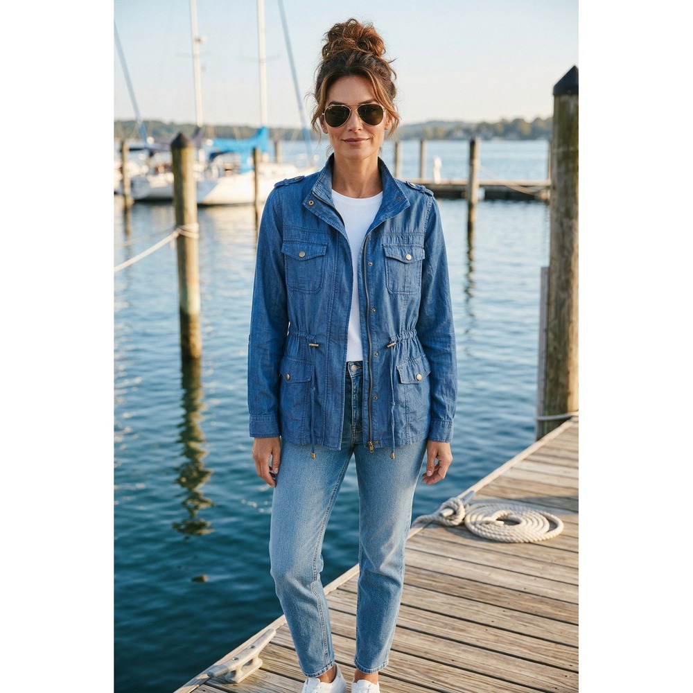 Chocolate USA Denim Jacket Women's Blue Snap Button Utility Lightweight Size Med